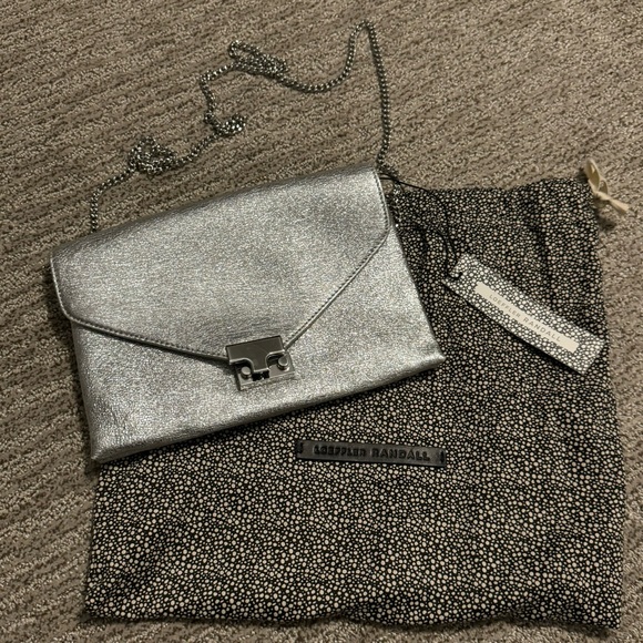 Night out handbag! NWT Loeffler Randall Silver Tab Close Clutch - Picture 1 of 2